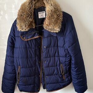 Old Navy Navy Blue Puffer Jacket with Faux Fur Trim